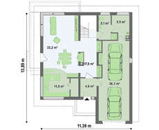Проект классического двухэтажника с удлинённым сдвоенным гаражом