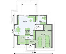 Проект загородного коттеджа с красивыми окнами и гаражом для двух машин