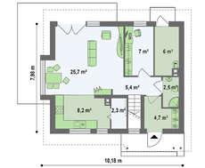 Проект уютного компактного дачного коттеджа для небольшого участка
