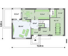 Проект коттеджа с интересным угловым балконом