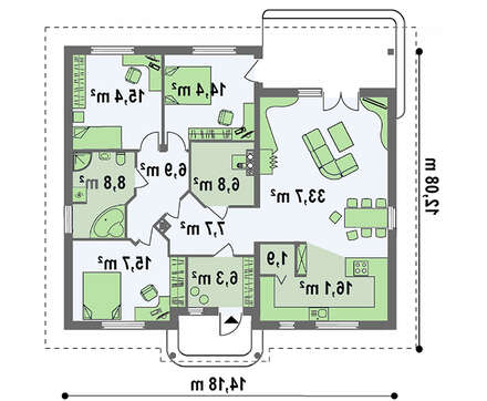 Проект одноэтажного дома с колоннами по типу 4M512 без пристроенного гаража