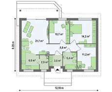 Проект малогабаритного коттеджа с двускатной кровлей