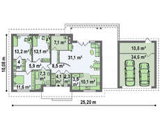 Одноэтажный коттедж с пристроенным гаражом и опрятной крышей