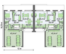Проект таунхауса хай-тек с гаражами на 2-е машины