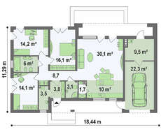 Одноэтажный современный дом по типу 4M590 с пристроенным гаражом