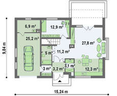 Необычный современный дом с мансардой и кухней студио