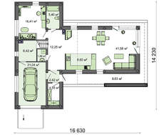 Современный особняк T - образной формы с плоской крышей