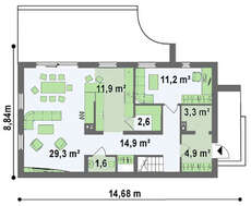 2-х этажный пригородный коттедж для узкого участка по типу 4M692 без гаража