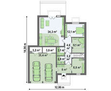 Двухэтажный дом оригинальной формы с 2-я гостиными