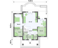 Стильный классический проект коттеджа с 3-мя спальнями в мансарде
