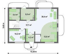 Проект коттеджа с просторной гостиной и кухней студио