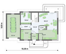 Загородный 1,5-этажный коттедж с угловым окном на кухне