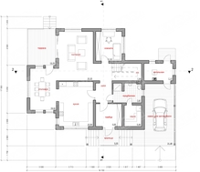 Архитектурный проект дома с террасой, навесом для авто