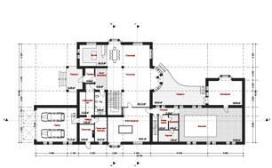 Проект удобного загородного коттеджа с гаражом и бассейном