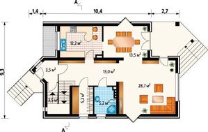 Двухэтажное интересное строение на два этажа с цокольными помещениями