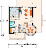 Проект стильного коттеджа с четырьмя просторными комнатами