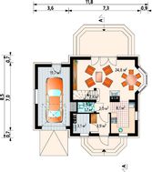 Проект небольшого загородного коттеджа с угловым эркером