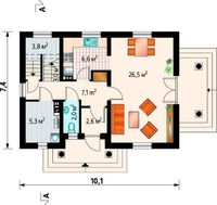 Оригинальный коттедж с просторной гостиной и четырьмя спальнями на втором этаже