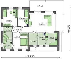 Проект современного одноэтажного дома с застекленной гостиной
