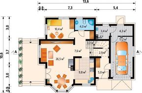Проект для строительства дома Т-образной формы с мансардой