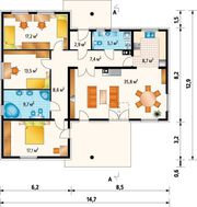 Одноэтажный загородный коттедж интересной планировки
