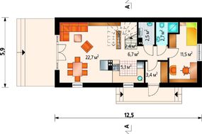 Проект коттеджа для узкого участка 12 на 6
