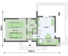 Двухэтажный коттедж в стиле модерн с огромной террасой над гаражом