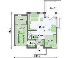 Компактный проект двухэтажного современного дома с тремя спальнями и гаражом