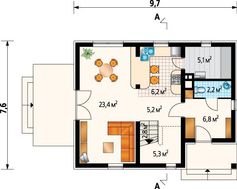 Интересное строение на два этажа приятной раскраски