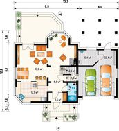 Современный загородный коттедж с большой террасой на заднем дворе