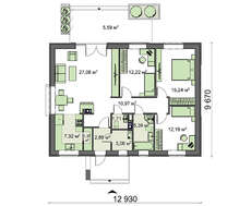 Одноэтажный дом прямоугольной формы 13 на 10