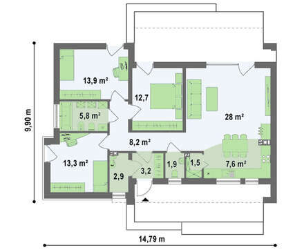 Небольшой загородный дом с плоской крышей в стиле бунгало