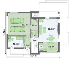 Проект хай-тек дома с террасой и гаражом для 2 авто