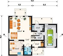 Проект современного коттеджа с небольшой открытой террасой