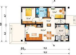 Проект коттеджа с просторной террасой