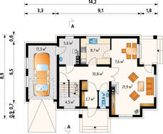 Оригинальный загородный дом с красивым балконом и террасой