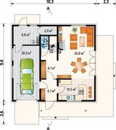 Архитектурный проект красивого коттеджа с четырьмя просторными комнатами