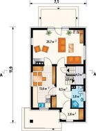 Архитектурный проект симпатичного домика с мансардой и верандой