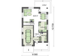 Проект симпатичного коттеджа с небольшим гаражом и светлыми комнатами