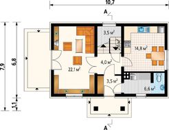 Небольшой загородный особняк с маленьким крыльцом и балконом