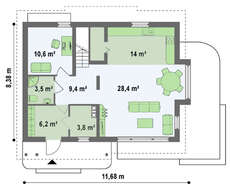 Проект мансардного коттеджа для участка с южным въездом