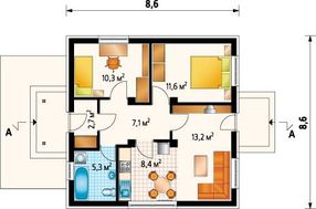 Примечательный проект коттеджа до 60 m²