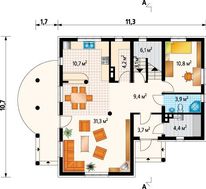 Коттедж Г-образной формы с мансардой