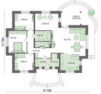 1 этажный коттедж с оригинальной многоскатной крышей