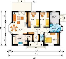 Проект 1 этажного коттеджа с эркером
