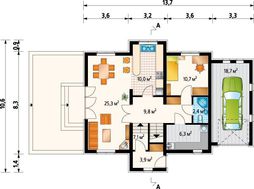 Проект мансардного коттеджа с пристроенным гаражом