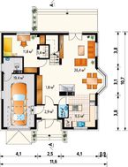 Проект строительства загородного дома 220 m² с многоскатной крышей с эркером