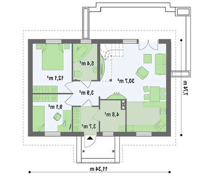 Аккуратный проект коттеджа с большими окнами