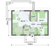Аккуратный проект коттеджа с большими окнами