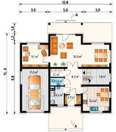 Проект коттеджа с четырехскатной кровлей и гаражом на одно авто